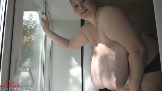 Washing windows with tits out