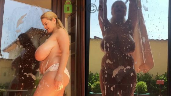 Erin's amazing window washing 2 cams - ClipFoo video on CurveFanz