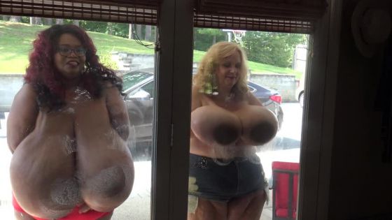 Suzie 44K and Norma Stitz Big Tits Window Wash