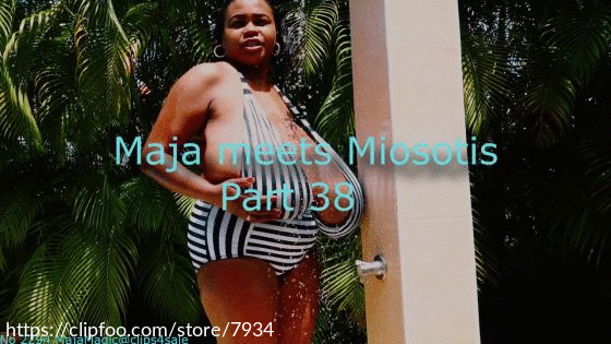 Miosotis Huge Tits Shower - Mio's Big Boobs in a striped Black and White Bathsuit - ClipFoo.com